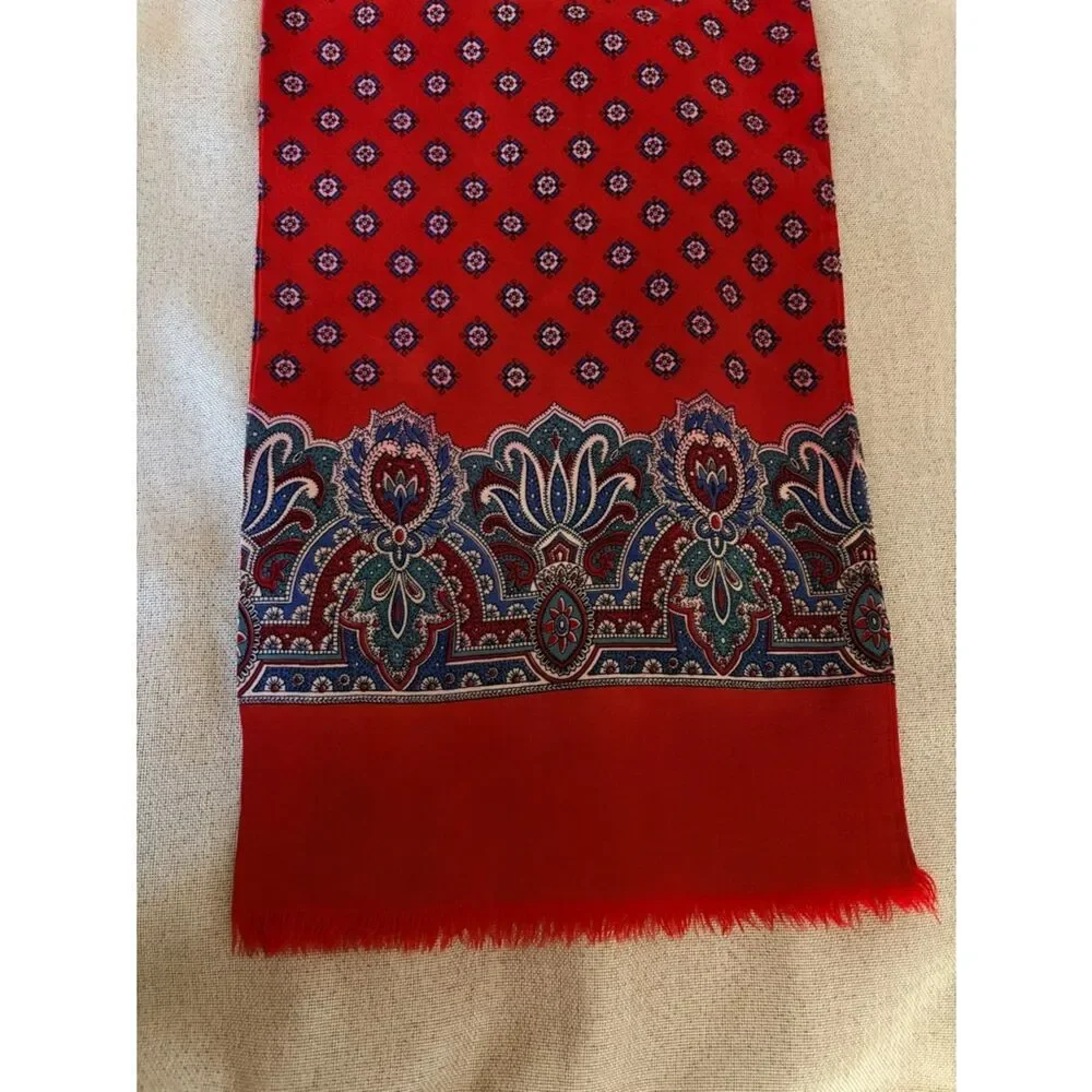 Vintage Men’s Swiss Wool Scarf Red Paisley Fringe